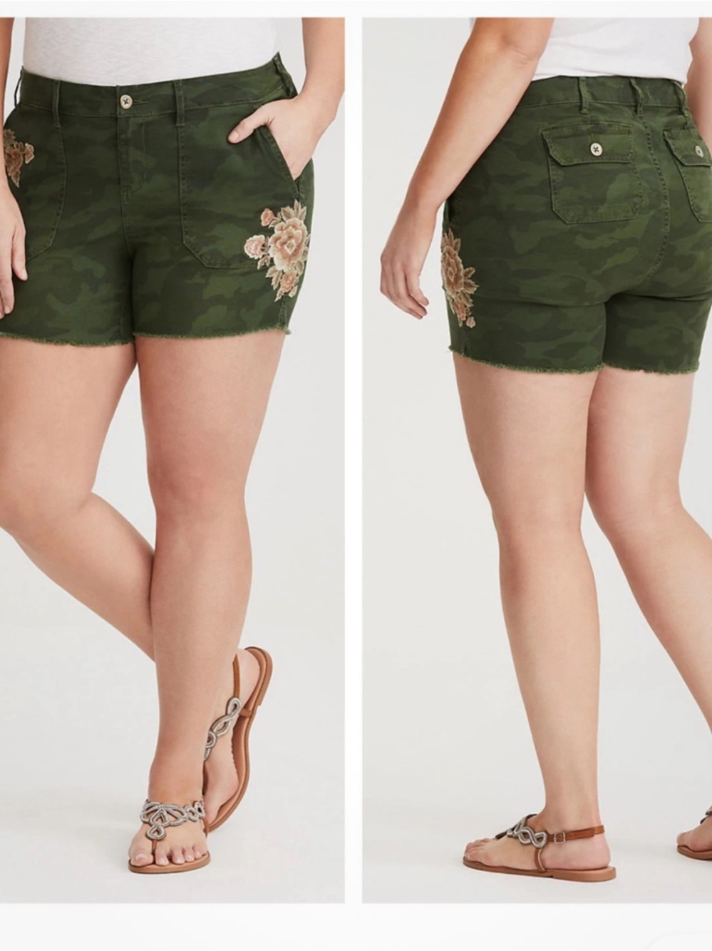 Torrid Embroidered Floral Camo Twill Shorts Size 10